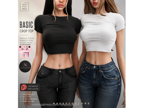 Alpha BASIC CROP TOP by NAyssccStore - The Sims 4 Custom Content