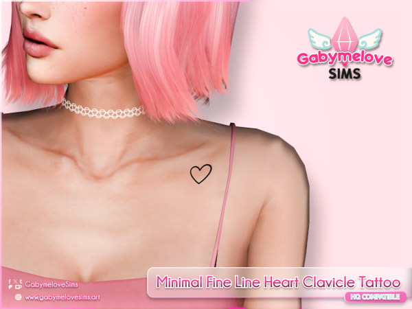 Sims 4 Maxis Match Tattoos CC: Minimal Fine Line Heart Clavicle Tattoo