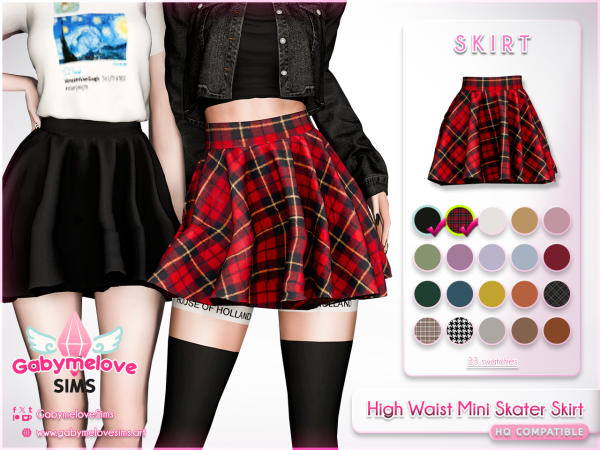Mix High Waist Mini Skater Skirt - The Sims 4 Custom Content