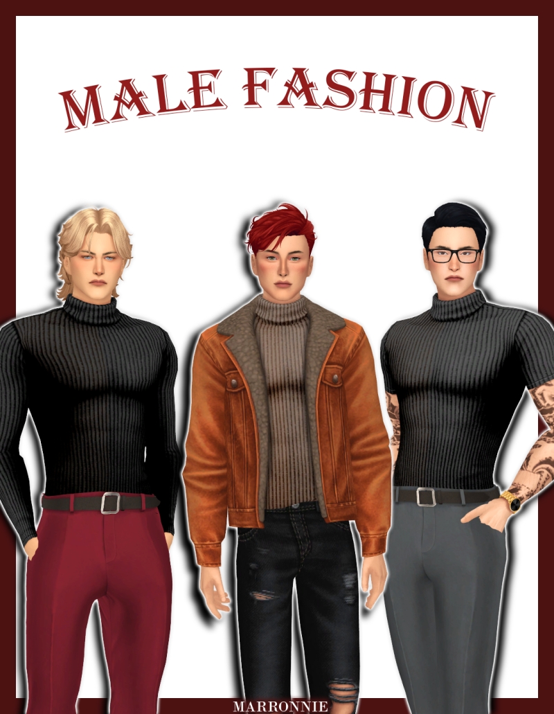 Maxis Match Male Fashion Set Turtleneck Jacket by marronnie - The Sims 4 Custom Content