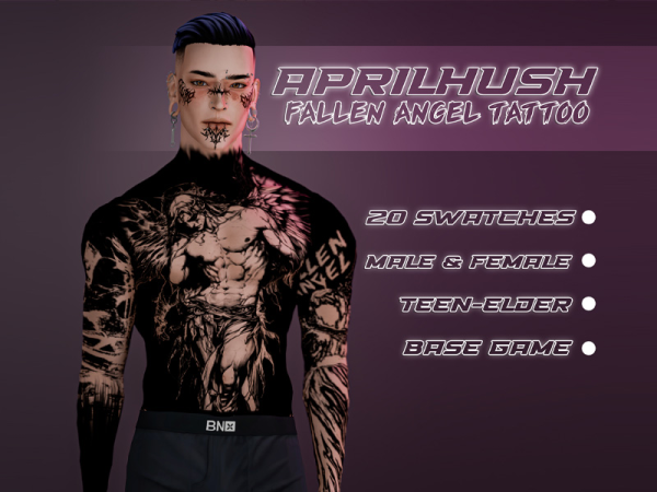 Mix Fallen angel full body tattoo by aprilhush - The Sims 4 Custom Content