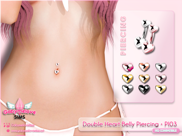 Sims 4 Maxis Mix Female Piercings CC: Double Heart Belly Piercing • PI03