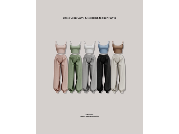 Alpha [cocomint] Basic Crop Cami Relaxed Jogger Pants by cocomint - The Sims 4 Custom Content
