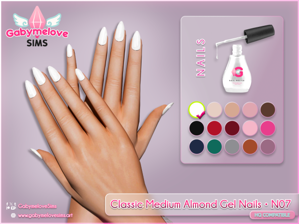 Sims 4 Maxis Match Female Nails CC: Classic Medium Almond Gel Nails • N07