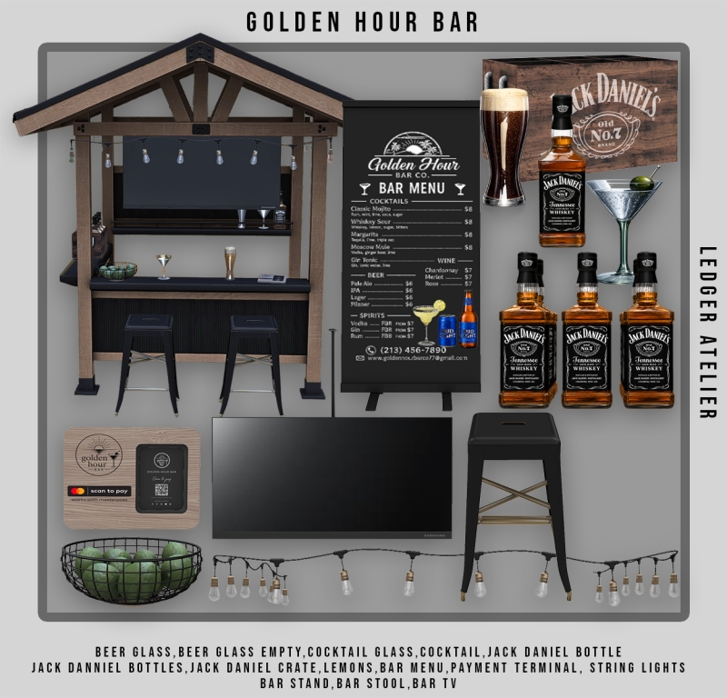 Alpha Golden Hour Bar (WorkroomYardAtelier Tiers) Updated 552026 by ledger_atelier - The Sims 4 Custom Content