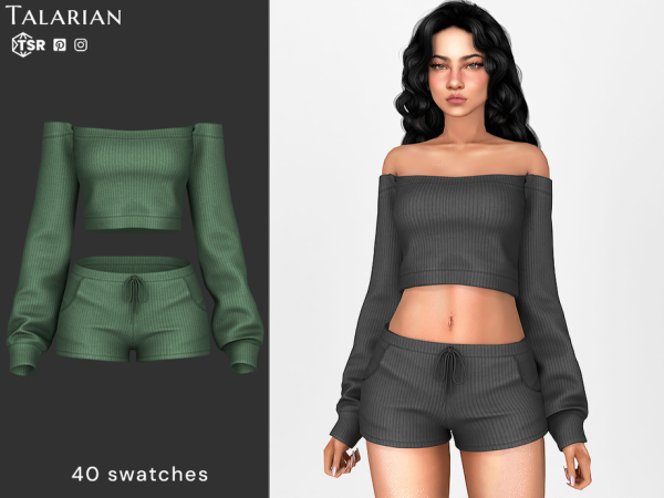 Makenzie Off Shoulder Crop Top Shorts Outfit by talarian
