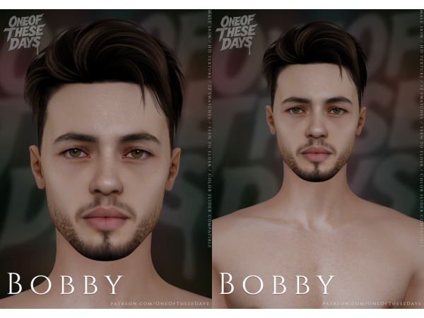 Sims 4 Alpha Male Skintones CC: Bobby - SKIN (with & without beard) / SKINOVERLAY + CHILD VERSION + facemask & tray files