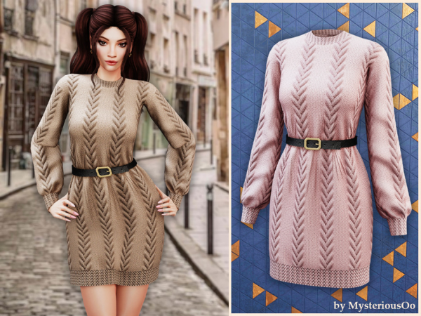 Belted cable knit dress by MysteriousOo