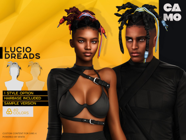 Alpha CAMO Lucio Dreads by VentaStudio - The Sims 4 Custom Content