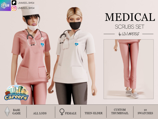 Mix MEDICAL SCRUBS SET PANTS by linavees - The Sims 4 Custom Content