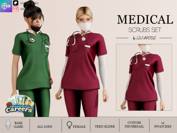 Mix MEDICAL SCRUBS SET TOP by linavees - The Sims 4 Custom Content
