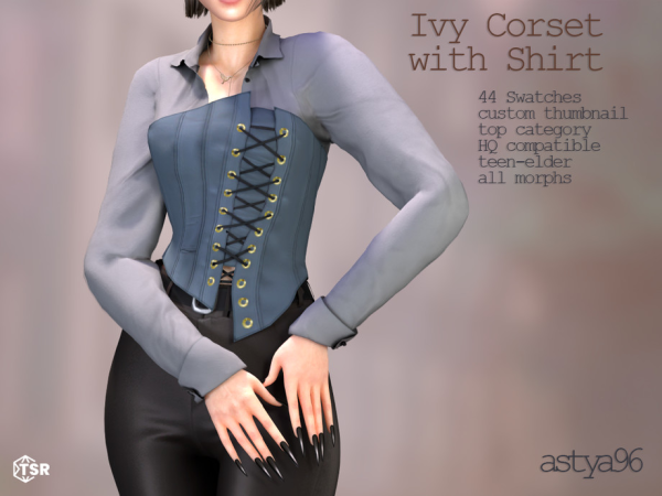 Sims 4 Alpha Denim Tops CC: Ivy Corset with Shirt by astya96cc