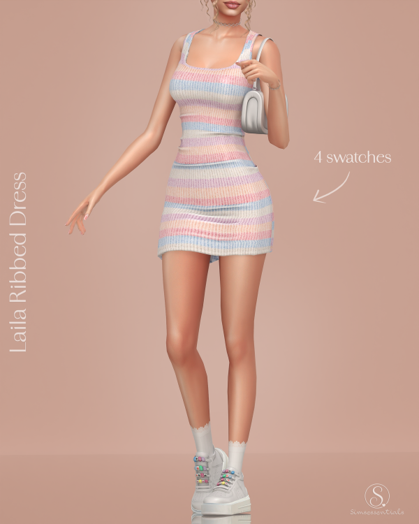 Alpha Laila Ribbed Dress by simsfinds - The Sims 4 Custom Content