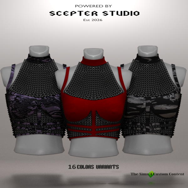 Alpha Onyx Net Lace Layered Top by scepterstudio - The Sims 4 Custom Content