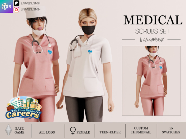 Mix MEDICAL SCRUBS SET TOP by linavees - The Sims 4 Custom Content