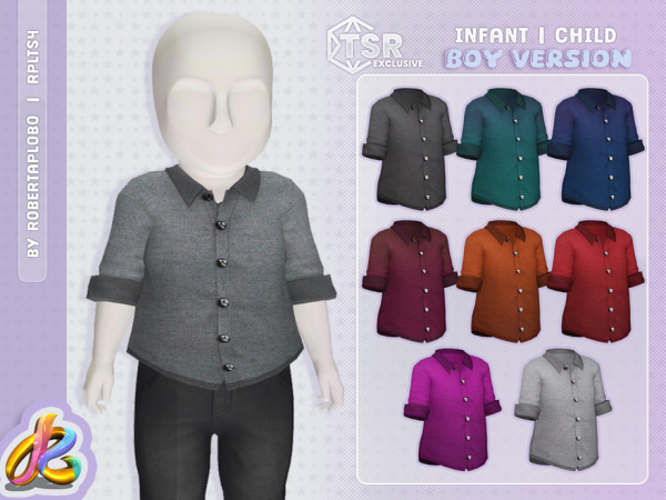Alpha Boys' SET Classic Collared Shirt for Infant and Child by RobertaPLobo - The Sims 4 Custom Content
