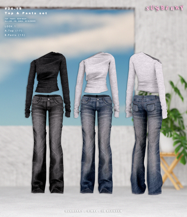 Alpha [SUNBERRY]2618_Top Pants Set by simsfinds - The Sims 4 Custom Content