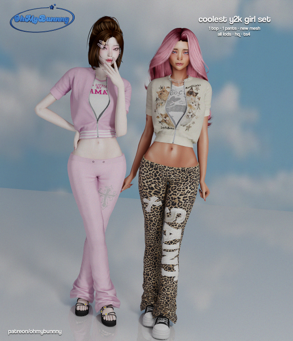 Alpha Coolest Y2K Girl Set by ohmybunnny2 - The Sims 4 Custom Content