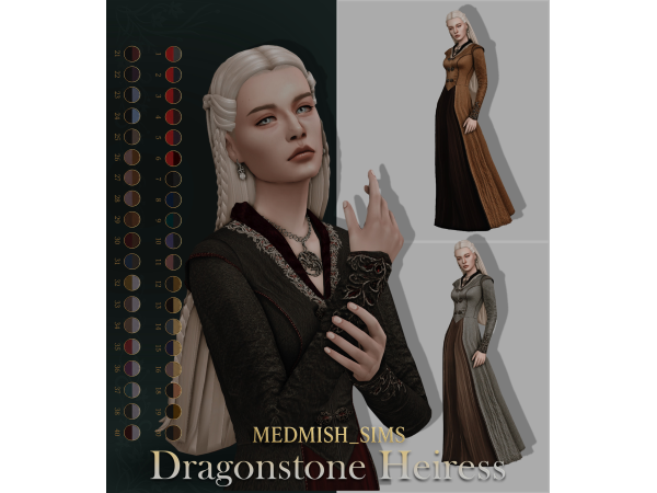 Dress + necklace "Dragonstone Heiress" by MedMish_Sims