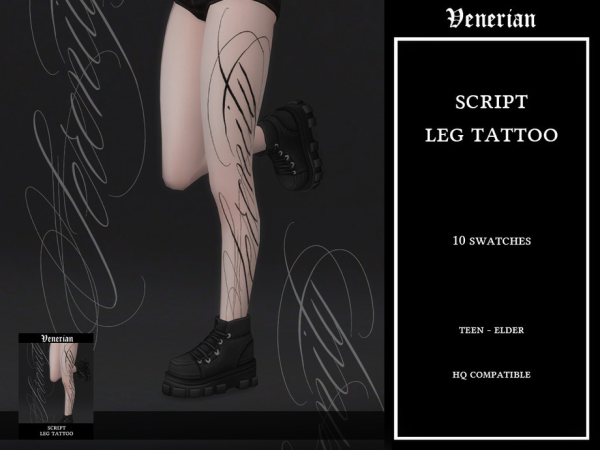 Mix Script Leg Tattoo Left Leg by Venerian by Venerian - The Sims 4 Custom Content