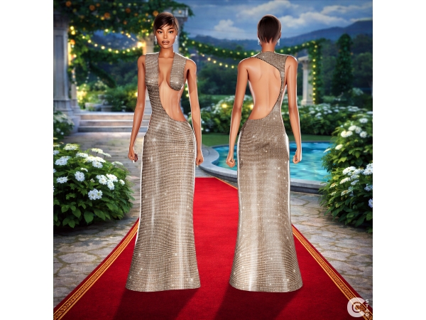 Mix Deep Plunge Halter Mermaid Gown cool_content_star - The Sims 4 Custom Content