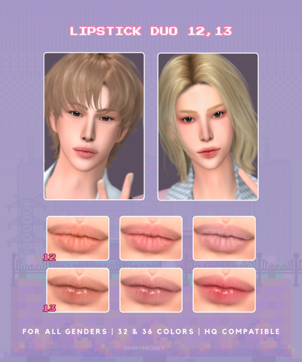 Mix ohmyheart lipstick duo 1213 by ohmyheart - The Sims 4 Custom Content