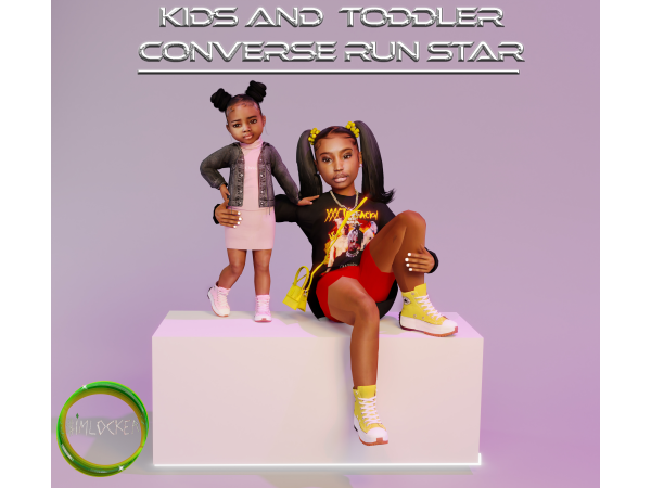 Sims 4 Alpha Female Toddlers Shoes CC: Kids & Toddlers High-top Converse Run Star by SimLocker