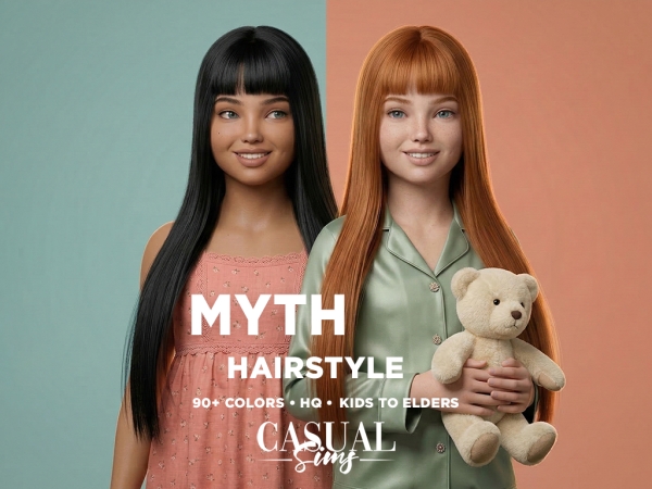 Alpha Myth Hairstyle (With bangs) KIDS - The Sims 4 Custom Content