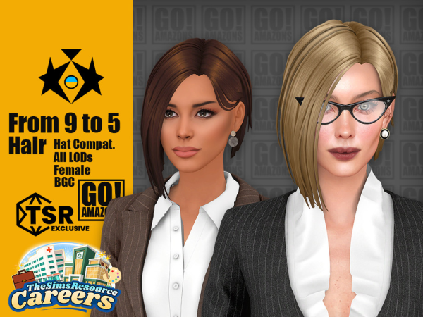 Sims 4 Maxis Match Short Female Hairstyles CC: From 9 to 5 Hair