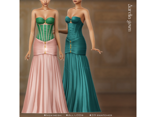Alpha [Belaoallure] Aurelia pleated gown - The Sims 4 Custom Content