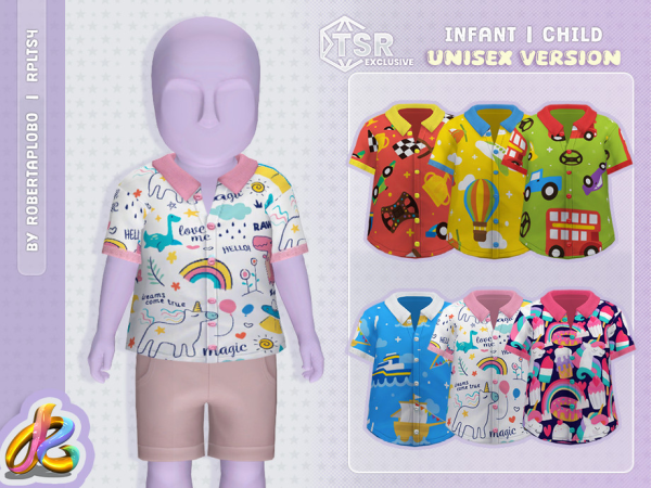 Sims 4 Maxis Mix Male Clothes CC: Unisex SET - Playful Prints Button-Down for Infant and Child by RobertaPLobo