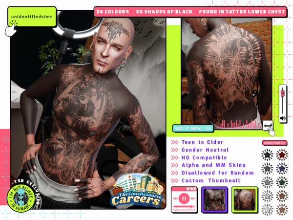 Sims 4 Alpha Tattoos CC: Careers Tattoo Artist Pt3 Tattoo