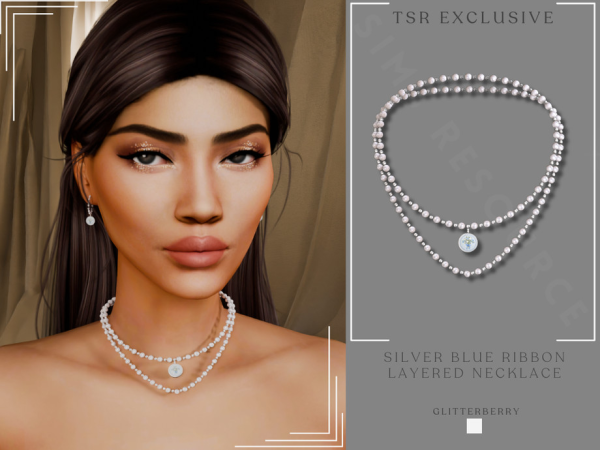 Alpha Silver Blue Ribbon Layered Necklace by Glitterberryfly - The Sims 4 Custom Content