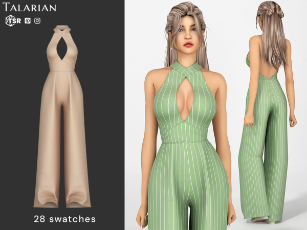 Alpha Goldie Halter Neck Cutout Jumpsuit by talarian - The Sims 4 Custom Content