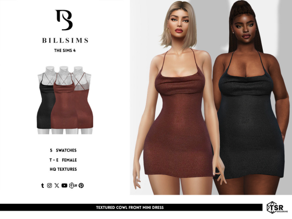 Sims 4 Textured Cowl Front Mini Dress by Bill_Sims