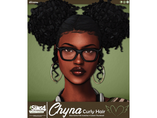 Maxis Match Chyna Curly Hair by dhream - The Sims 4 Custom Content