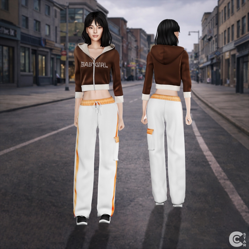 Maxis Match Slightly Unzipped Cropped Graphic Hoodie cool_content_star by cool_content_star - The Sims 4 Custom Content