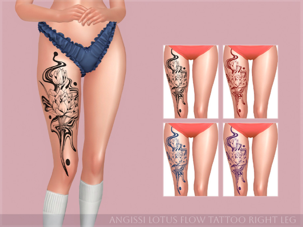 Mix Lotus Flow Tattoo Right leg by ANGISSI - The Sims 4 Custom Content