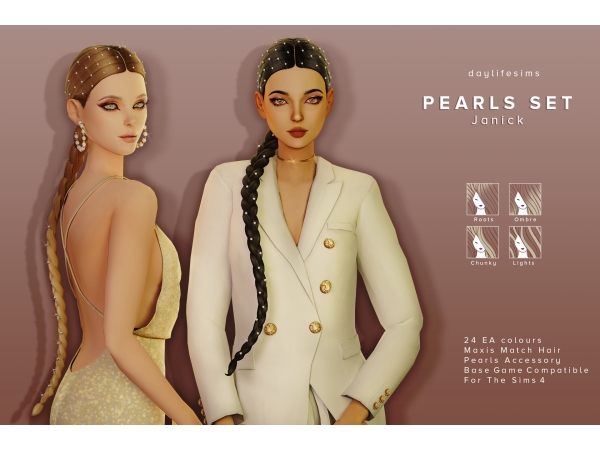 Maxis Match PEARLS HAIR SET Janick by Daylife Sims - The Sims 4 Custom Content