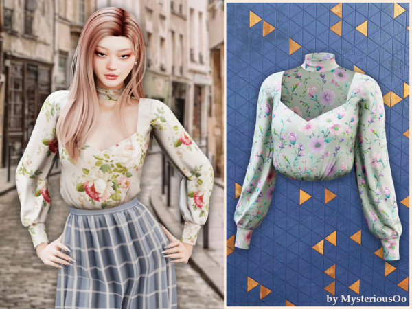Alpha Floral whisper blouse by MysteriousOo - The Sims 4 Custom Content