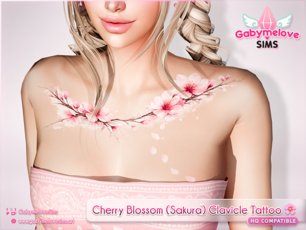 Mix Cherry Blossom (Sakura) Clavicle Tattoo - The Sims 4 Custom Content