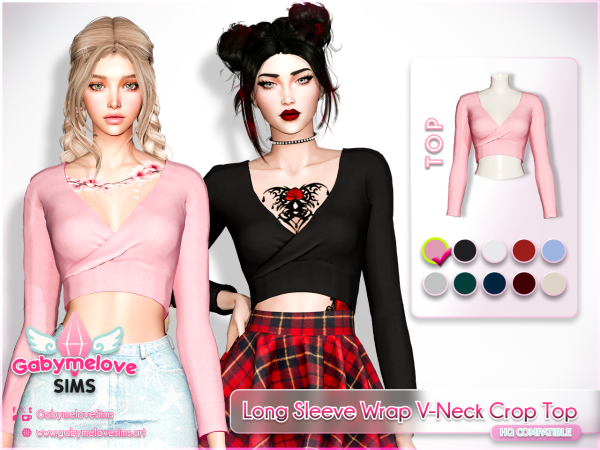 Mix Long Sleeve Wrap V Neck Crop Top - The Sims 4 Custom Content