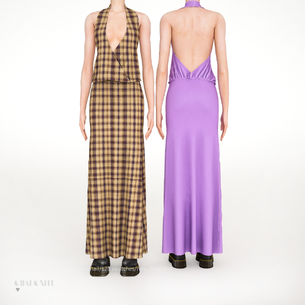 Alpha V Neck Halter Maxi Dress by simsfinds - The Sims 4 Custom Content