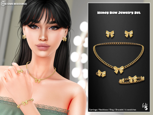Alpha Honey Bow Jewelry Set for woman by WisteriaSims - The Sims 4 Custom Content