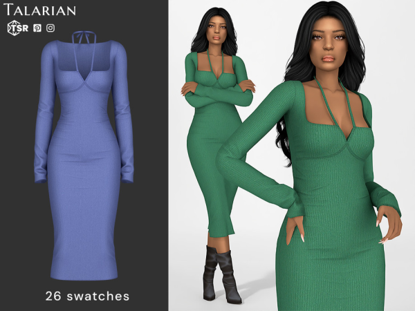 Alpha Myra Halter Strap Ribbed Midi Dress by talarian - The Sims 4 Custom Content