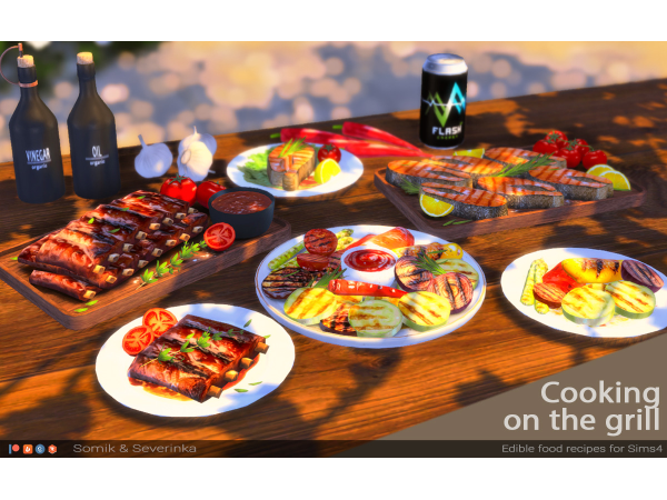 Alpha Grilled dishes Salmon Ribs and Veggies by Somik_Severinka - The Sims 4 Custom Content