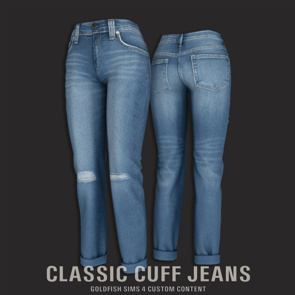 Alpha GoldFish Classic Cuff Jeans by simsfinds - The Sims 4 Custom Content