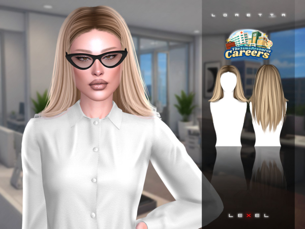 Alpha LEXEL Loretta long formal parted pulled back adult hairstyle - The Sims 4 Custom Content