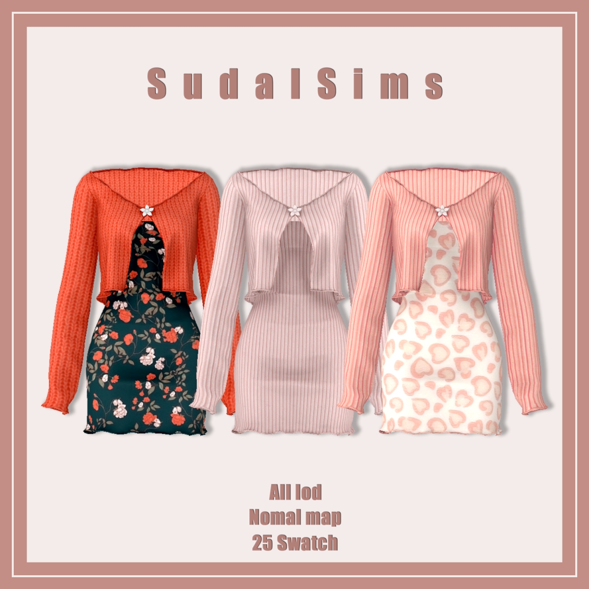 Alpha [sudal] Flower button cardigan dress sims by simsfinds - The Sims 4 Custom Content