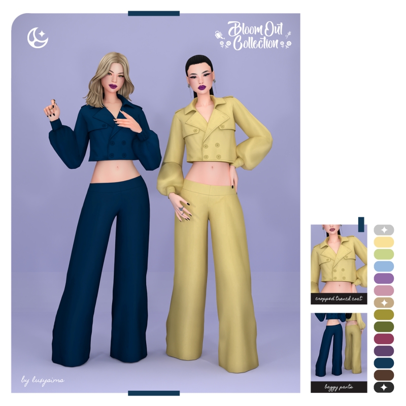 Maxis Match Cropped Trench Coat Baggy Pants Bloom Out Collection by luxysims - The Sims 4 Custom Content